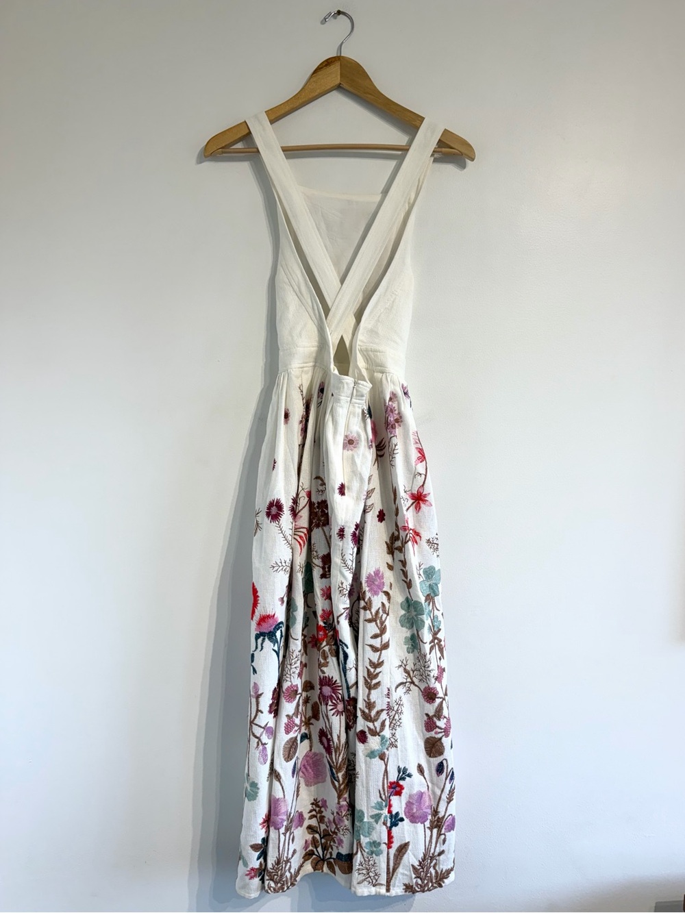 Anthropologie Eularia Maxi Dress embroidered floral pinafore style woven - Picture 4 of 16